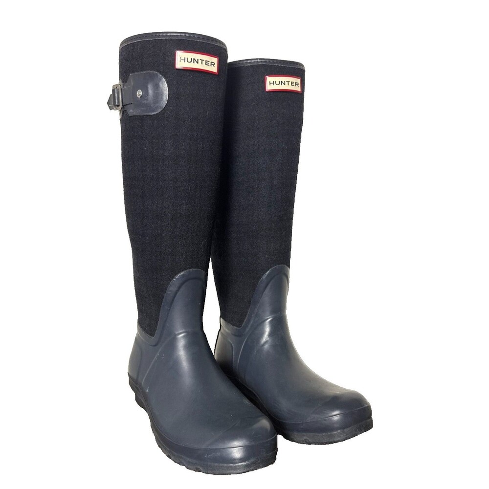 Hunter Original Tall Rain Boots Women's US 8 EU 39 Navy Felt Wool Waterproof